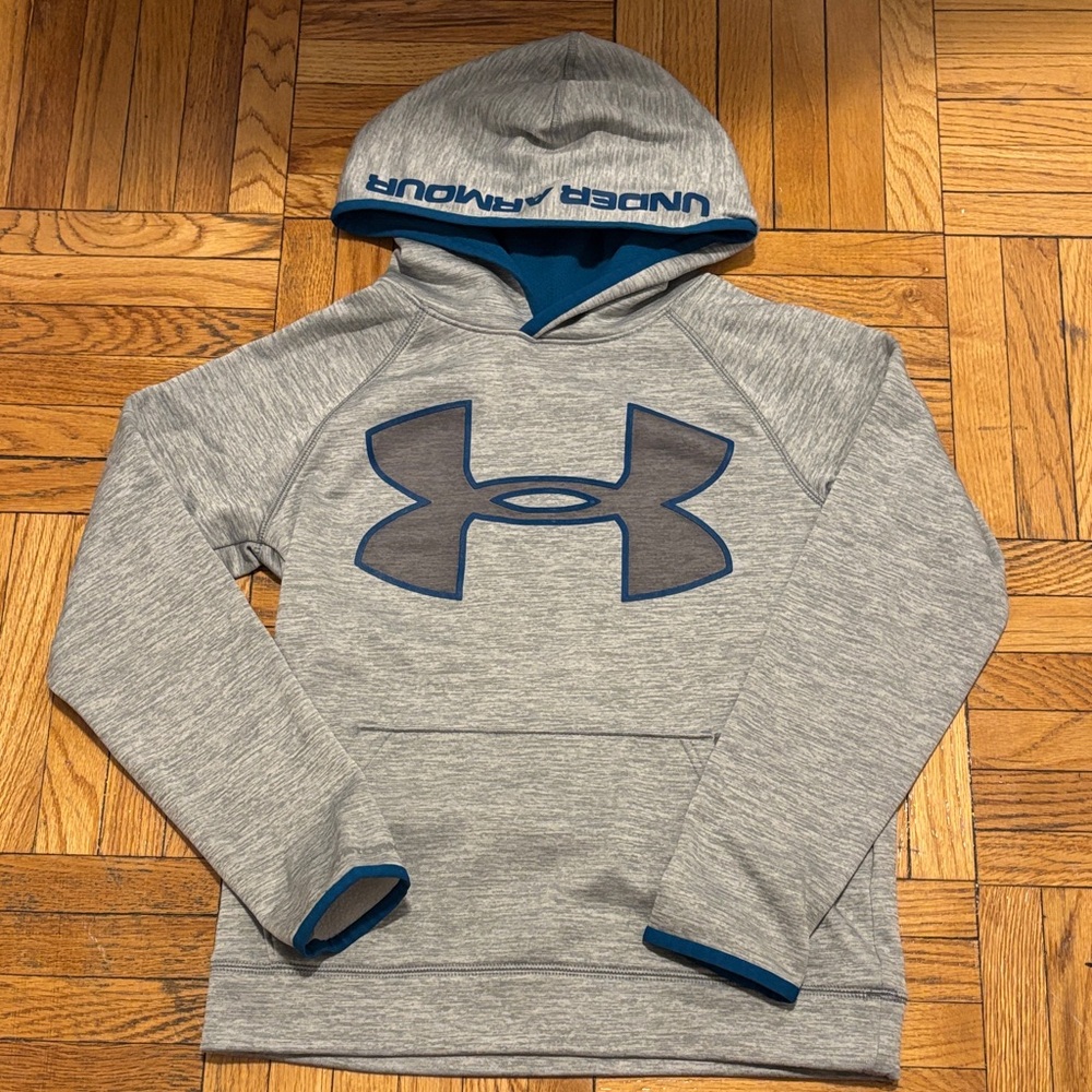 Under Armour Heather Gray Hoodie with Blue Trim